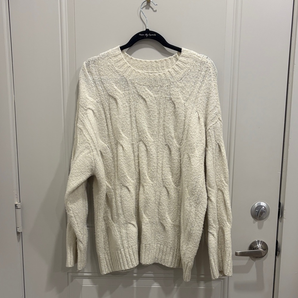 American Eagle Outfitters Cream Cable Knit Crewneck Sweater